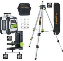 Set laser cu linii în cruce Laserliner cu trepied, suport de perete, geantă și baterii