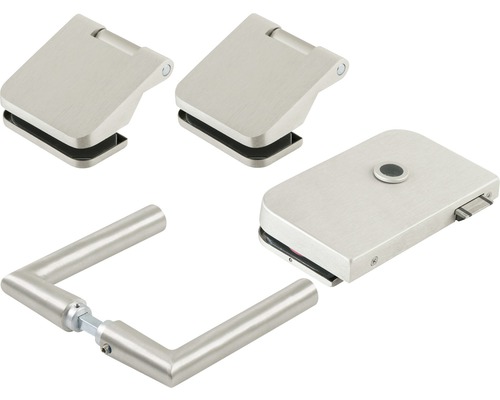 Set de feronerie pentru uși de sticlă cu două balamale de ușă, cutie de încuietoare și mâner de ușă