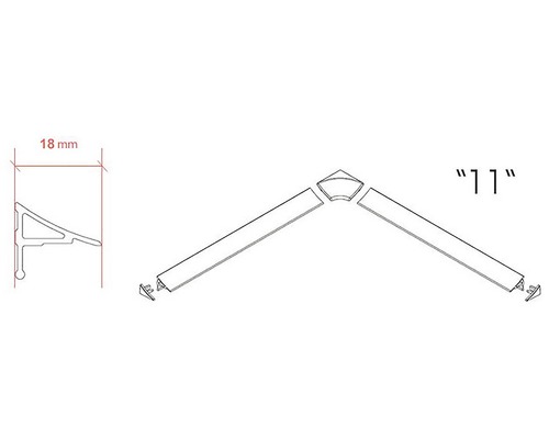 Desen al unui profil de 18 milimetri cu conexiune de colț