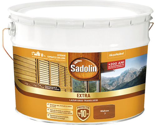Lazură pentru lemn Sadolin Extra mahon 10 l Găleată lazur pentru lemn de exterior cu protecție de zece ani