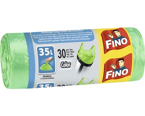 Rulou de saci de gunoi cu mânere, 35 litri, 30 bucăți, Logo Fino