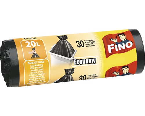 Saci menajeri Fino Economy 20L 44x50 cm, negru, rolă 30 bucăți