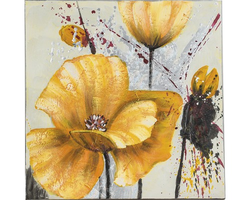 Tablou pictat manual Crizanteme galbene 40x40 cm