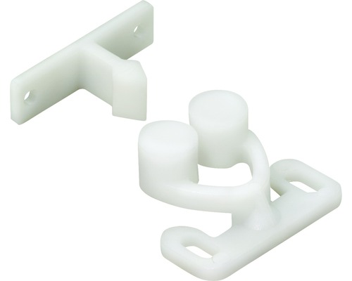 Opritor de ușă cu 2 role Hettich 14x30x25 mm, plastic alb, pachet 10 bucăți