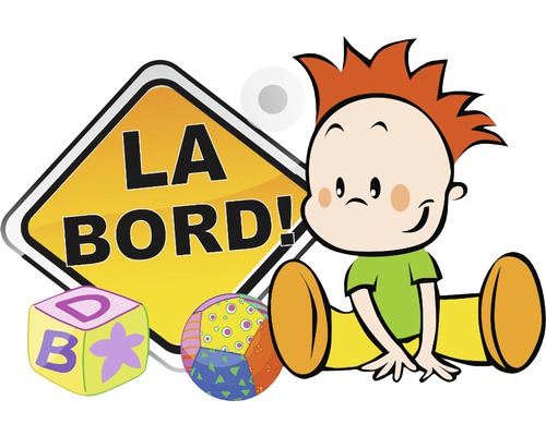 Placă pentru copii La Bord cu copil, cub de jucărie și minge