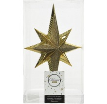 Vârf de brad auriu din plastic, în ambalaj