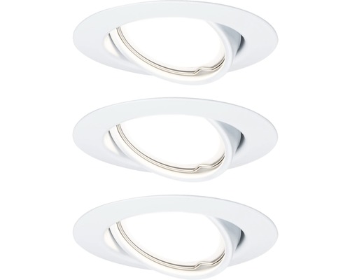 Spoturi LED încastrate Base GU10 5W Ø90 mm, becuri LED cu 3 trepte de instensitate incluse, alb mat, pachet 3 bucăți