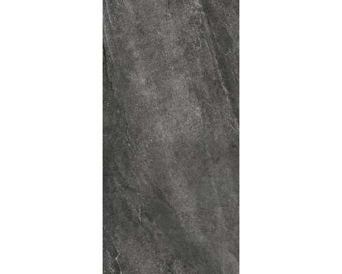 Placă terasă FLAIRSTONE City Wave black 120x60x2 cm Gresie de podea gri închis cu structură de piatră.