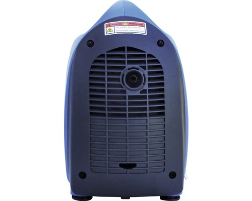 Vedere din spate a unui generator de curent cu grilaj de ventilație și avertisment privind suprafața fierbinte.