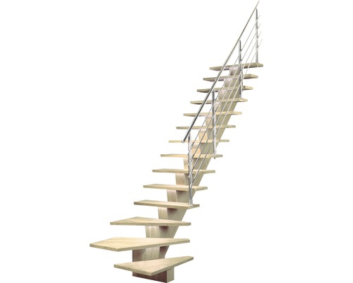 Scară din lemn cu balustradă metalică