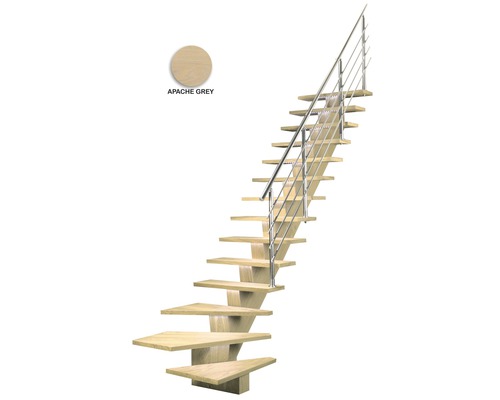 Scară din lemn cu balustradă din oțel inoxidabil, culoarea Apache Grey