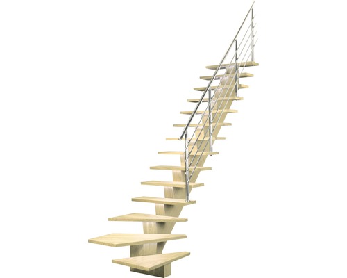 Scară din lemn cu balustradă metalică