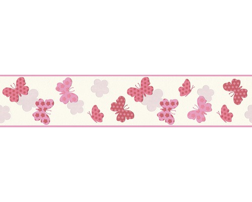 Bordură tapet cameră copii Only Borders fluturi roz 5 m x 13 cm Chenar cu fluturi și nori