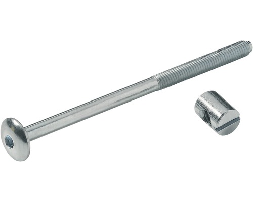 Șurub îmbinare PAL de tip erixon Hettich 6x100 mm, cu piuliță, oțel zincat, pachet 20 bucăți