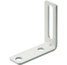 Conector unghiular metalic cu găuri pentru șuruburi și o adâncitură alungită pentru fixare