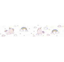 Tapetă cu model de unicorn, nori și curcubeu