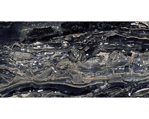 Gresie interior porțelanată glazurată Galaxy Black rectificată 60x120 cm