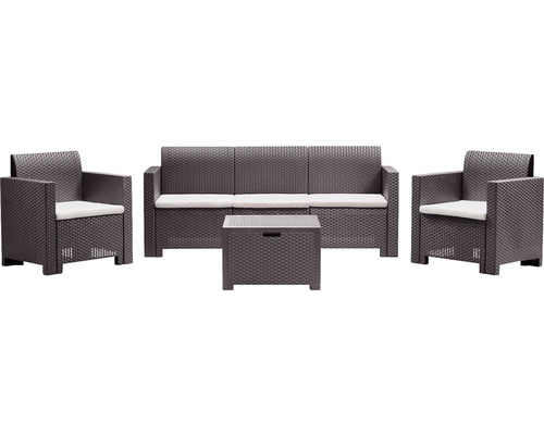 Set mobilier grădină/terasă Nebraska 3, 4 piese 5 locuri maro Set de mobilier de grădină din ratan cu canapea, fotolii și masă