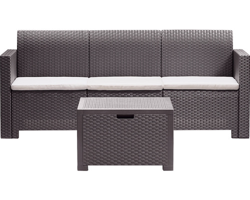 Set mobilier de grădină cu aspect de poliratan și perne de șezut