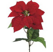 Floare artificială decorativă Crăciuniță cu floare roșie și frunze verzi.