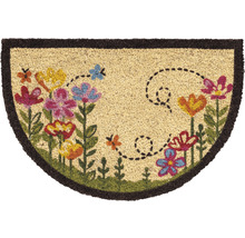 Covoraș de intrare semicircular cu model floral și fluturi
