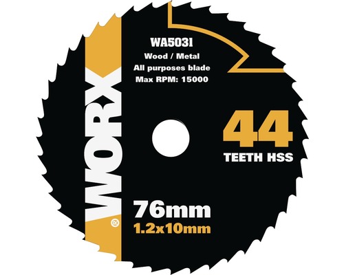 Disc debitare Worx Handycut Ø76x1,2x10 mm, 44 dinți, pentru fierăstraie circulare mini