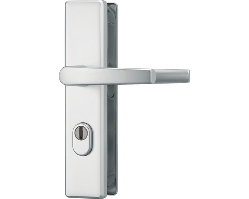 Mânere cu șild ușă intrare Abus 72/250 mm, pentru cilindru, argintiu natur Mâner de ușă cu încuietoare pentru uși de interior