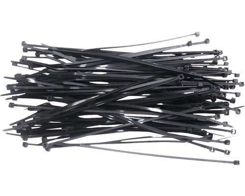 Colier plastic/șoricei prindere TopTools 2,5x100 mm, pachet 100 bucăți, negru Stivă de bride de cablu negre din plastic