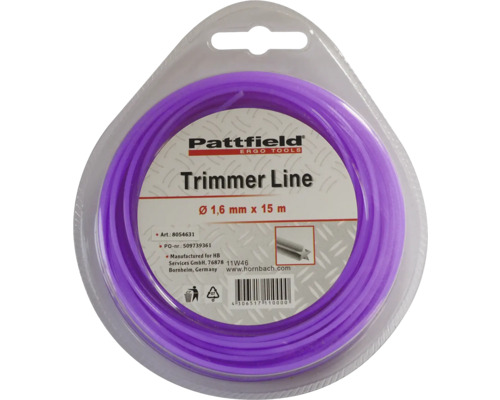 Fir de nylon pentru trimmer Pattfield, 1,6 mm, 15 m Fir trimmer Pattfield 1,6 mm x 15 m în ambalaj