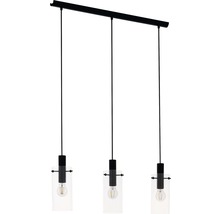 Lustră vintage Montefino E27 max. 3x60W, negru/sticlă transparentă