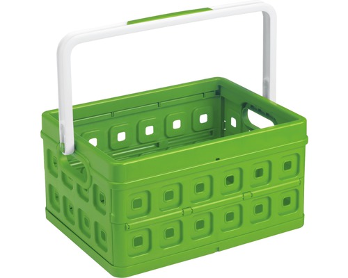 Coș pliabil verde din plastic cu mâner