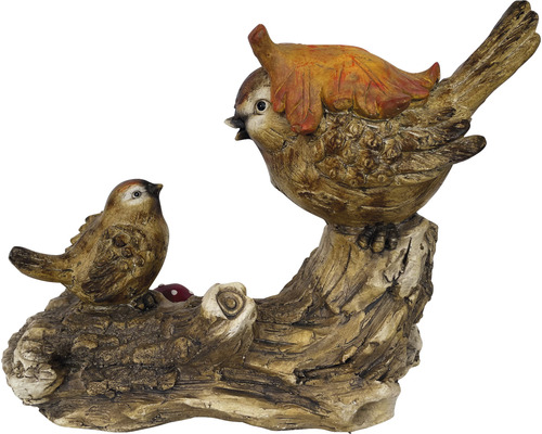 Figurine decorative de păsări pe un trunchi de copac cu o frunză ca ornament