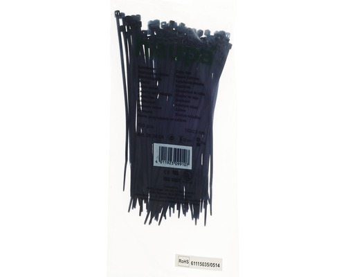 Colier plastic/șoricei prindere Haupa 2,5x142 mm, pachet 100 bucăți, negru Pachet de legături de cablu, 140 cu 2,5 milimetri, 100 de bucăți