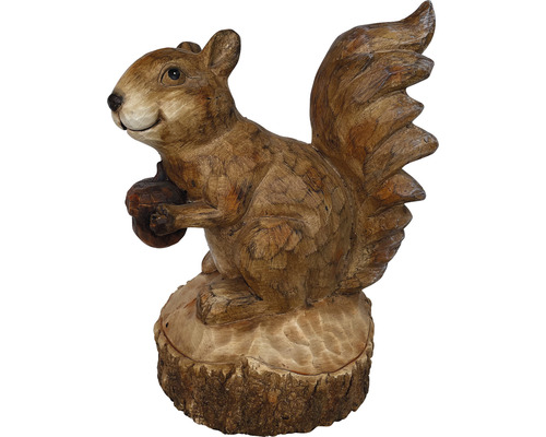 Figurină decorativă din lemn cu veveriță ținând o ghindă