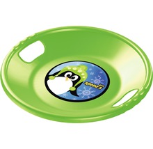 Farfurie de săniuș rotundă, verde, din plastic, cu motiv pinguin