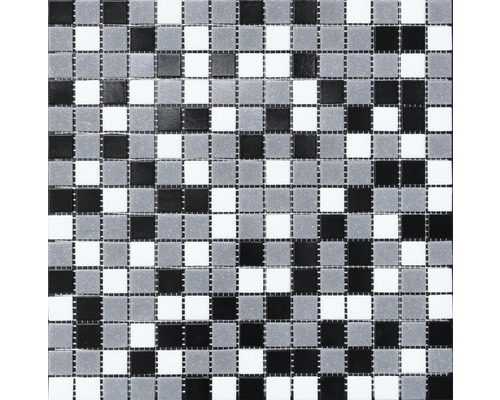 Mozaic sticlă MIRAVA alb-gri-negru 30,5x32,5 cm Placă de mozaic cu model pătrat mic în negru și alb