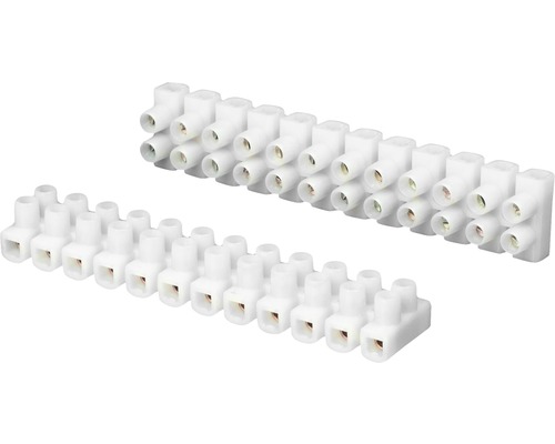 Două benzi de cleme albe pentru conexiuni electrice ale firelor