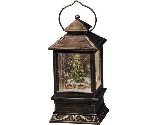 Lanternă decorativă cu peisaj de iarnă și brad de Crăciun