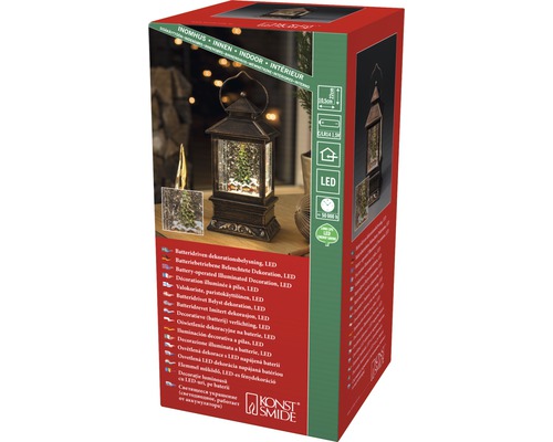 Ambalaj decorativ cu LED, alimentat cu baterii, în formă de felinar cu efect de glob de zăpadă