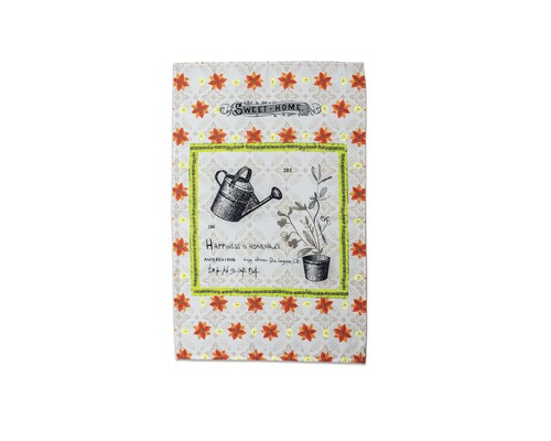 Prosop decorativ de bucătărie cu motiv de stropitoare și plante