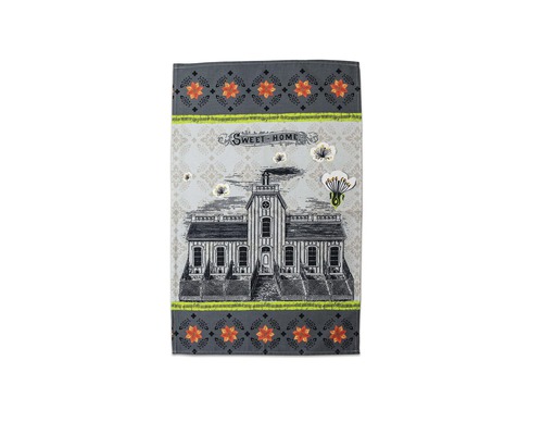 Prosop de bucătărie cu motiv de casă și model floral