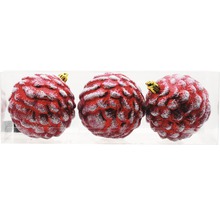 Trei globuri roșii de Crăciun în formă de con de pin