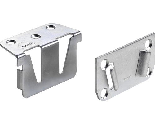 Set conectori grindă centrală pat Hettich 69x38,5 mm, oțel zincat, 2 piese Conector mobilă pentru montarea mobilei