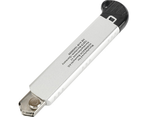 Cuțit rotativ cu carcasă metalică și mâner negru