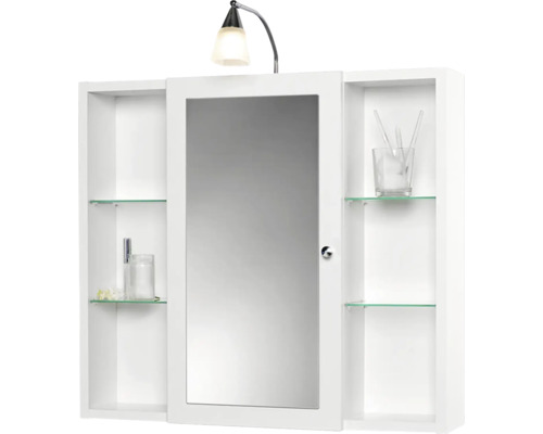 Dulap baie cu oglindă Sieper Latina, iluminare cu halogen și rafturi laterale, lemn/aluminiu, 72x78 cm, alb, IP 20