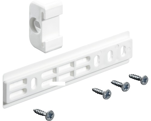 Șină balama pentru mobilă cu frigider încastrat Hettich 38,5x108 mm, plastic alb Material de fixare din plastic cu șuruburi