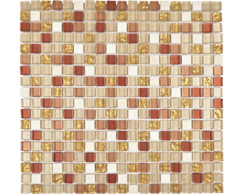 Mozaic sticlă-piatră naturală XCM M920 bej/auriu/ocru 30,5x32,2 cm