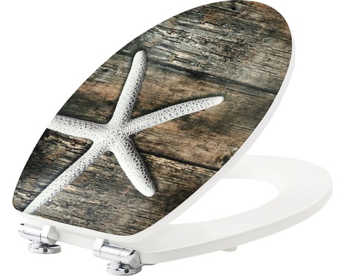 Capac de toaletă cu stea de mare pe structură de lemn
