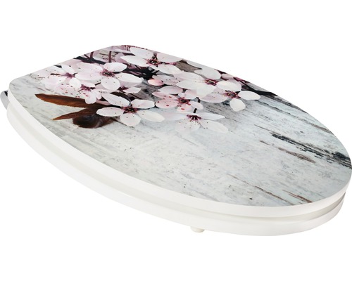Capac WC cu model floral pe aspect de lemn