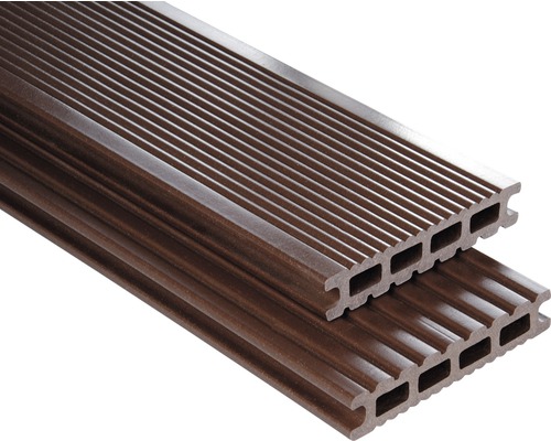 Profil WPC Konsta pentru terasă ciocolatiu 25x145x1000 mm Două scânduri de terasă din WPC cu suprafață canelată